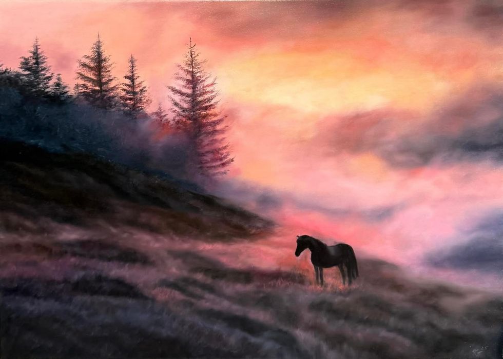 Картина олією «Кінь в тумані», кінь, картина