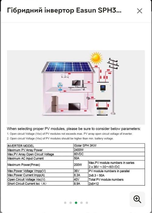 Гібридний інвертор Easun SPH3000, 24 В, 2400