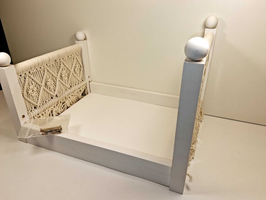 N235 Drewniane Łóżeczko Dla Psa Kota Makrama Boho Białe Solidne Nowe