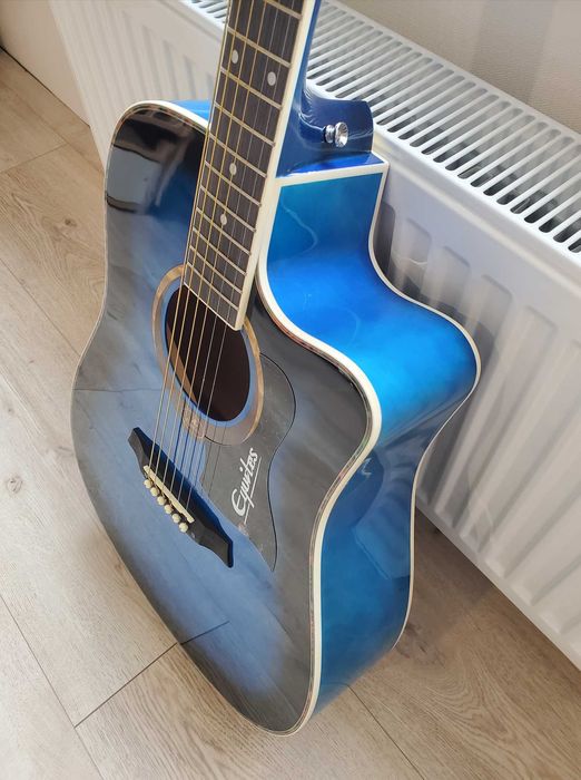 синяя дредноут акустическая гитара гриф ровный с регулировкой