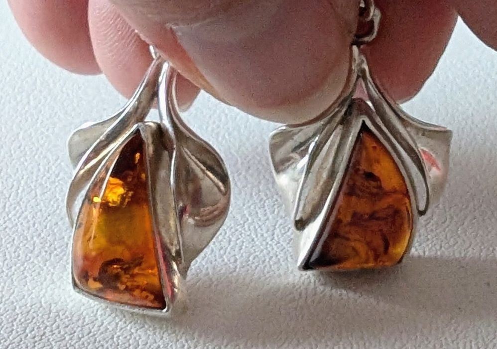 Kolczyki srebro 925 z naturalnym bursztynem ognistym