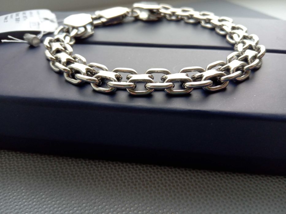 Мужской браслет серебро 925 двойной якорь цепочка на руку 20,5 см Бисм