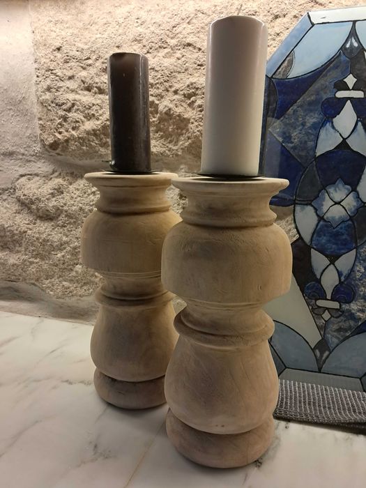 Candelabros porta velas madeira maciça