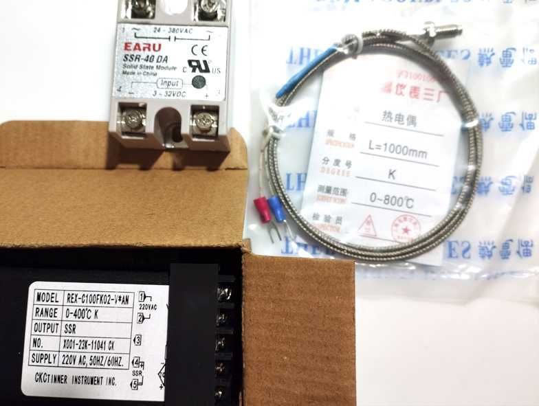 PID-регулятор REX-C100FK02 0...400° термопара 1м, реле 40DA