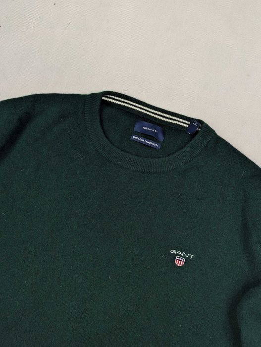 Gant zielony sweter 100% wełna jagnięca M