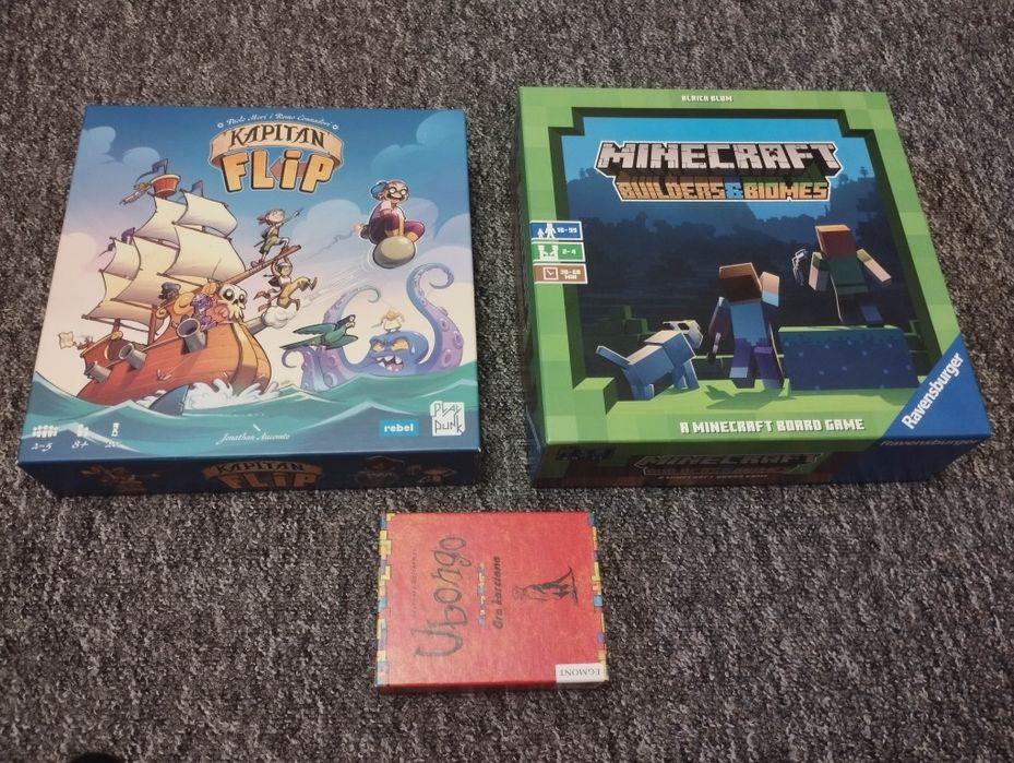 Zestaw 3 gier Minecraft Kapitan Flip Ubongo karciane gry planszowe