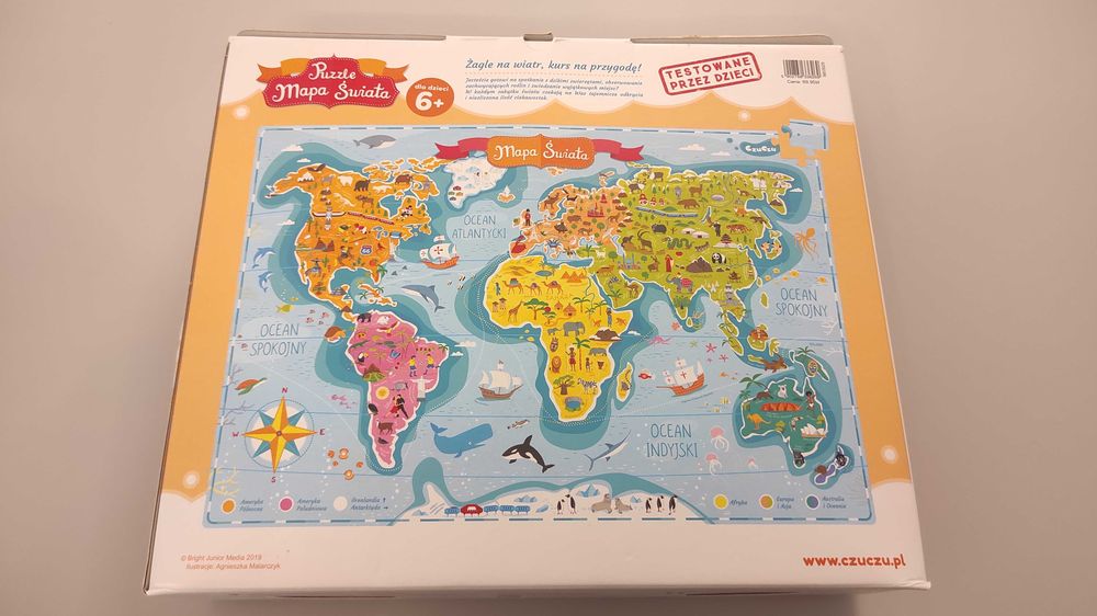 Puzzle 6+ CzuCzu Mapa świata + Clementoni Animals Zwierzęta nowe