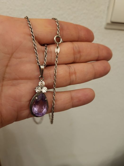 Conjunto de prata com ametista.