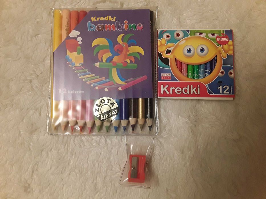 Kredki BAMBINO drewniane 12 kolor z temperówką + Kredki ŚWIECOWE