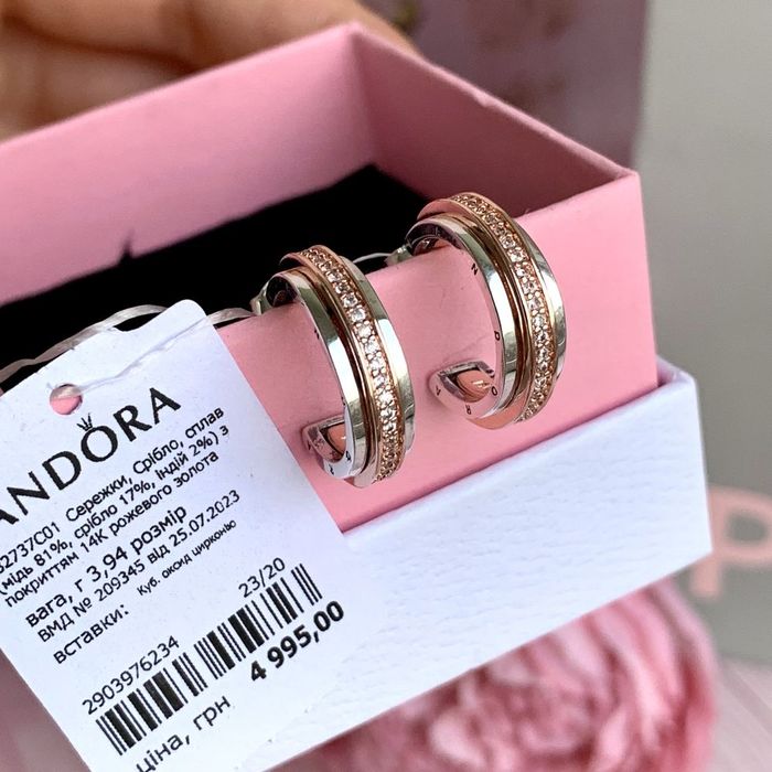 Сережки Pandora Пандора/ Серьги Pandora/ оригінал нові гвоздики срібло