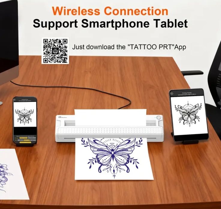 Гарантія! Професійний тату принтер трансферний Bluetooth/USB, підтримка Android/iOS/Windows/MacOS