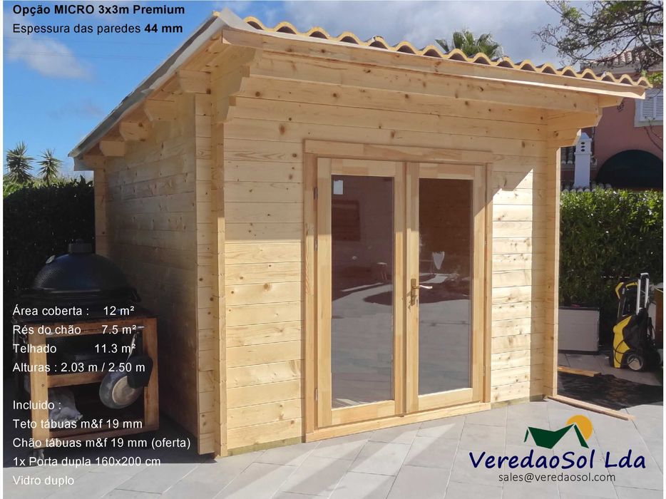 Casa madeira KIT MICRO 28mm Eco 3x2 m Coberta 9m²