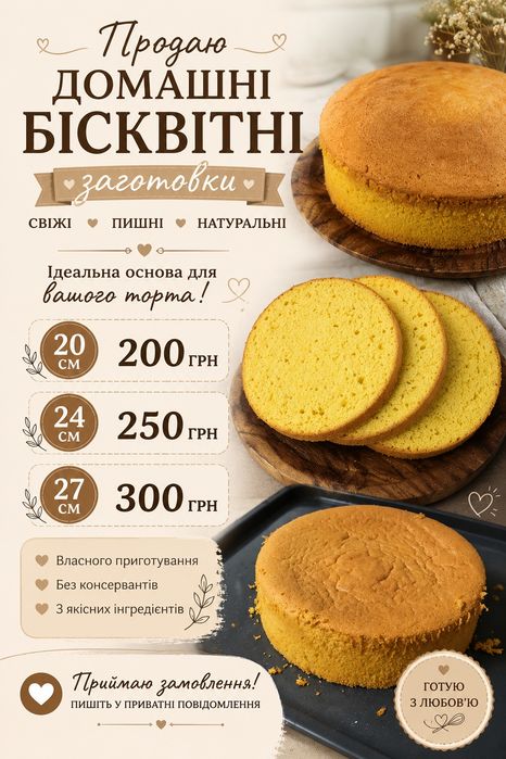 Продаю бісквітні заготовки від 200 грн