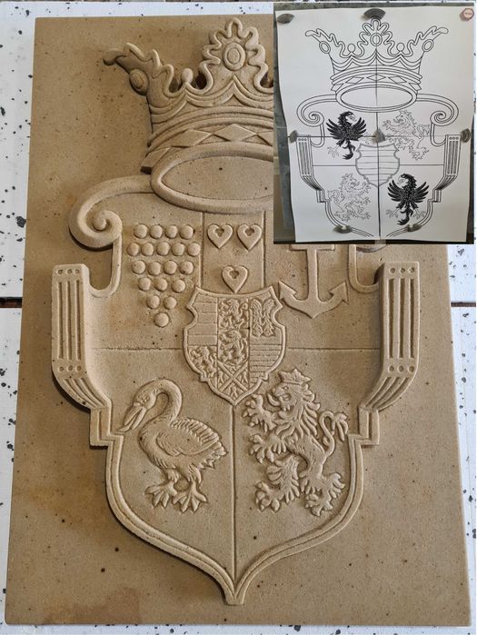 80. Herb z piaskowca | Płaskorzeźba 70×60×6 cm | Twój projekt