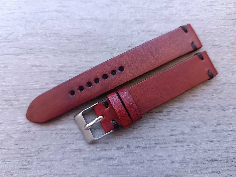 Skórzany pasek zegarka 16 mm ciemna czerwień/bordo