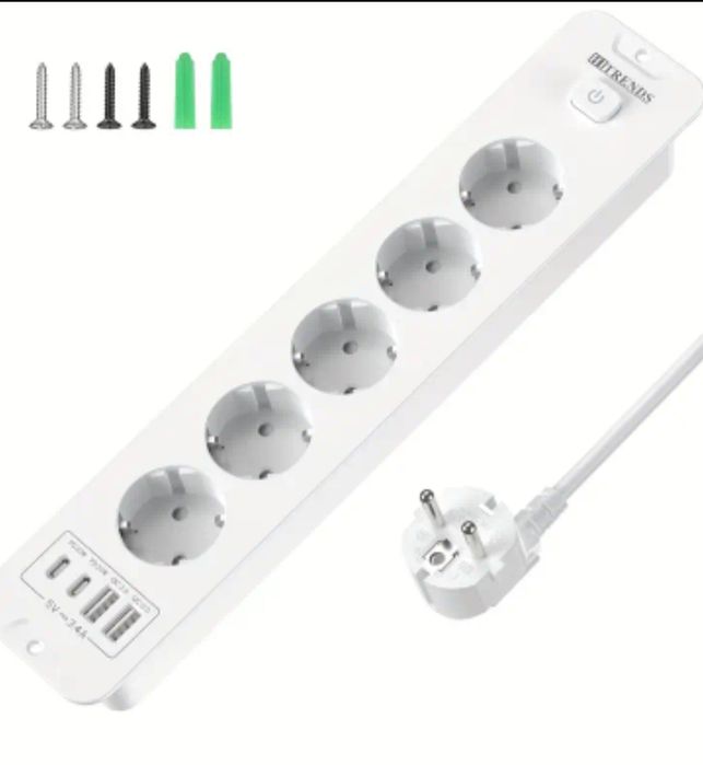 Розеточный блок мебельный, с USB и type C, удлинитель 2 м