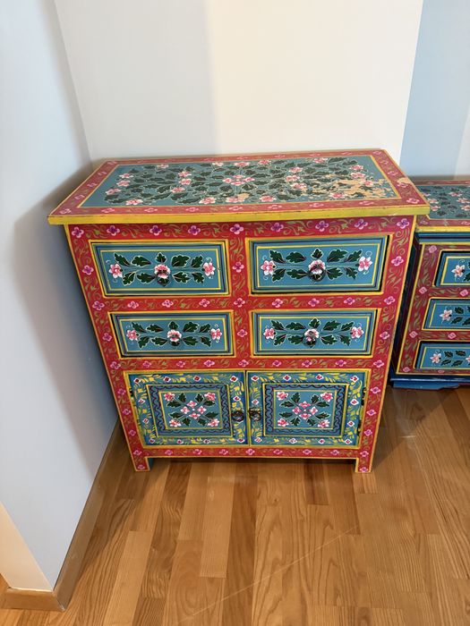 Komplet 3 drewnianych szafek w stylu indyjskim / boho