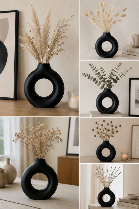 Vaso Decorativo Redondo Preto – Estilo Boho