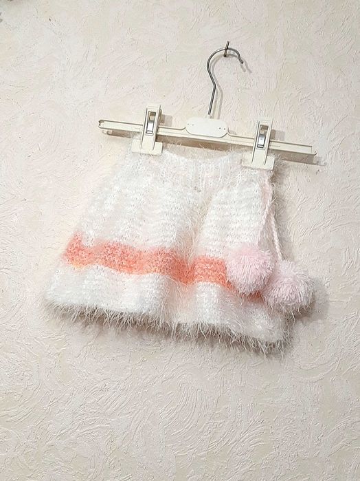 Спідниця біла/рожева святкова на дівчинку 9-12-24міс травка в'язана