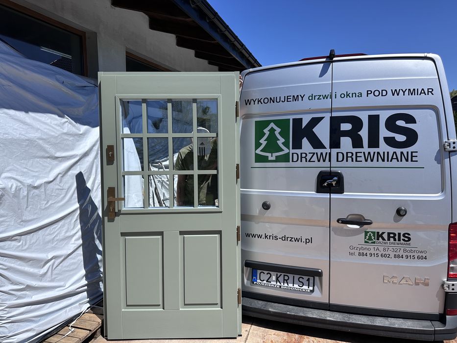 Drzwi zewnętrzne drewniane oliwkowe na wymiar Montaż Cała Polska i UE