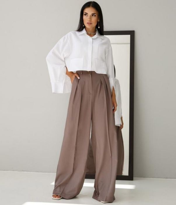 Брюки палаццо, широкі, класичні, коричневі, р-р L-ка