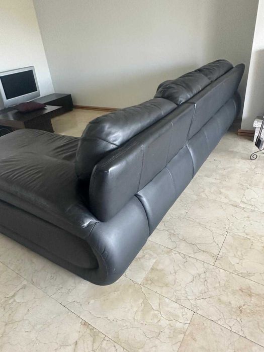 Sofá em pele preto Chaise Long