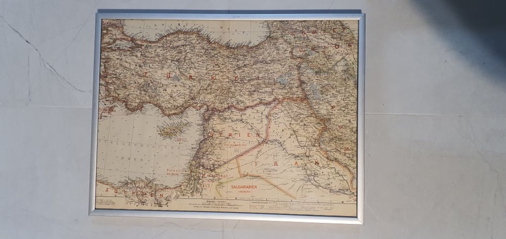 Stara niemiecka mapa Bliskiego Wschodu i Turcji.. Druga wojna światowa