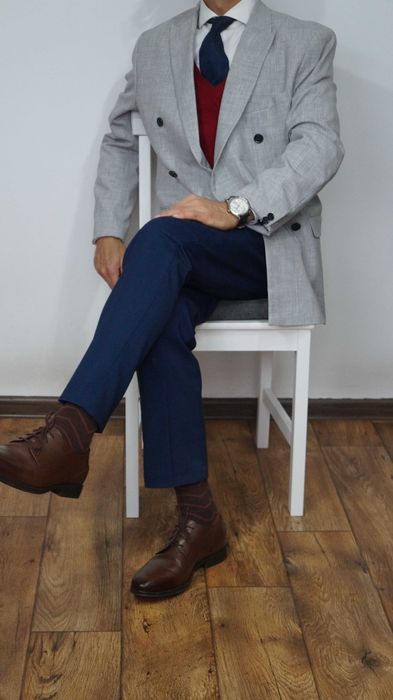 Marynarka Dwurzędowy H&M Rozmiar 52 Kolor Szary Jasny Slim Fit