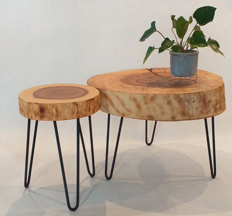 Stolik kawowy plaster drewna jesion dąb loft industrial hairpin legs