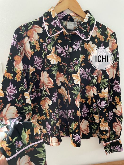 Piękna koszula damska boho czarna w kwiaty ICHi 40