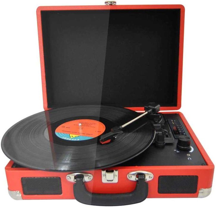 Gira discos mala em madeira Bluetooth e USB Giradiscos