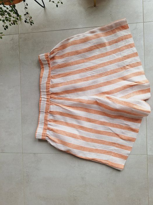 Spodenki lniane szorty w paski H&M Linen 100% len strips print lato