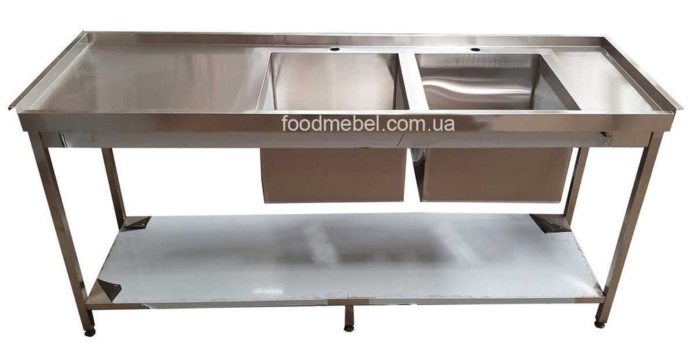 Стол-мойка из нержавейки, стол с мойкой и полкой