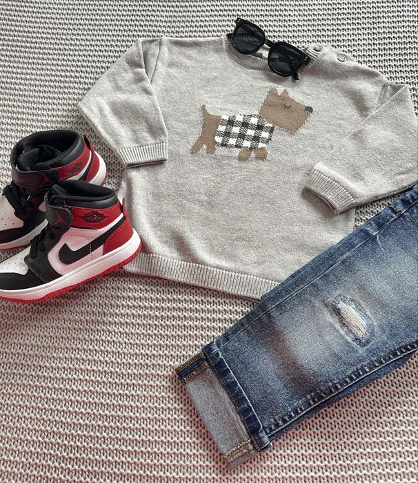 H&M sweter chłopięcy szary z pieskiem roz.92