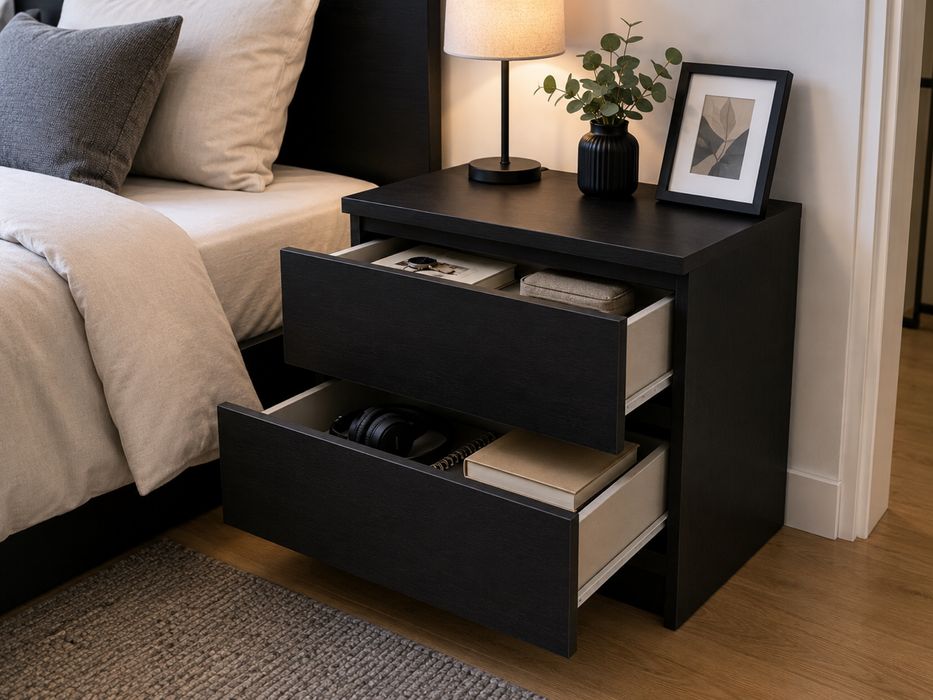 2 Mesas de Cabeceira IKEA MALM Pretas – Excelente Estado