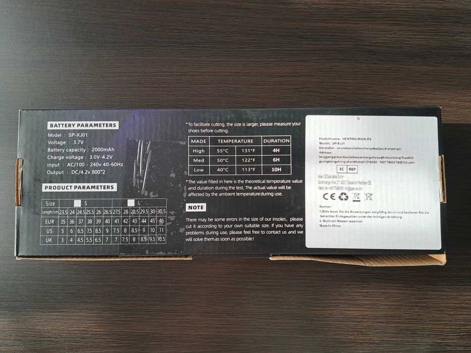 Wkładki do butów podgrzewane USB r. 41-45