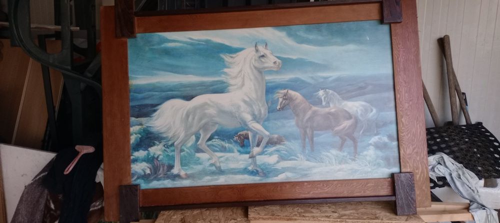 Quadro pintado  á mão.  com.  cavalos