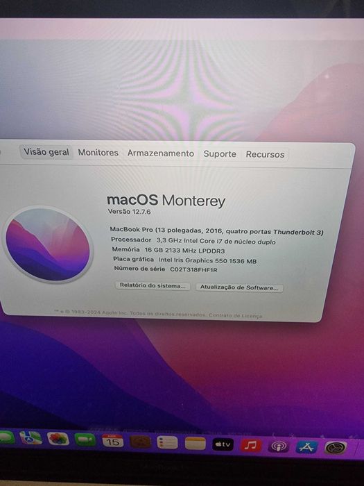 MacBook Pro TOUCH BAR 2016, i7 com 16GB com varios programas