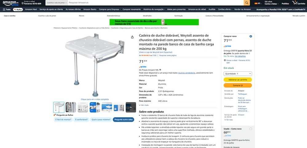 Weytoll assento de chuveiro dobrável com pernas