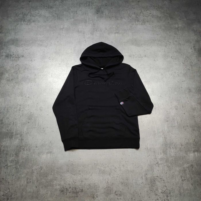 MĘSKA Bluza PREMIUM z Kapturem Hoodie Czarna Champion Duże Logo Haft