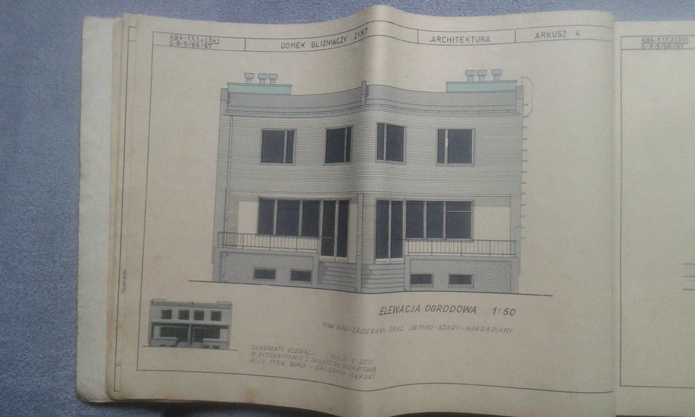 Dokumentacja projektowa z lat '70. Dom jednorodzinny - bliźniaczy.