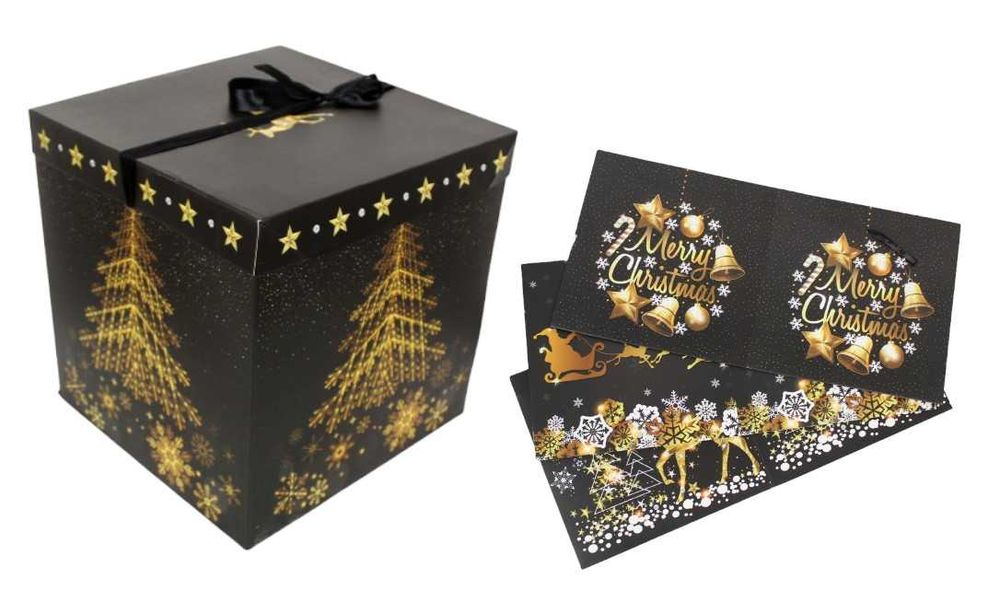 Pudełko prezentowe świąteczne czarne 28x28 cm
