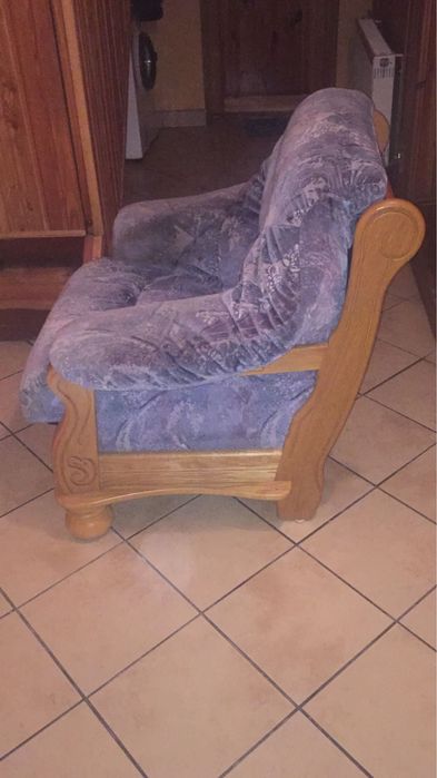 Zestaw Mebli Dębowych Witryna Kanapa i Fotele i Ława