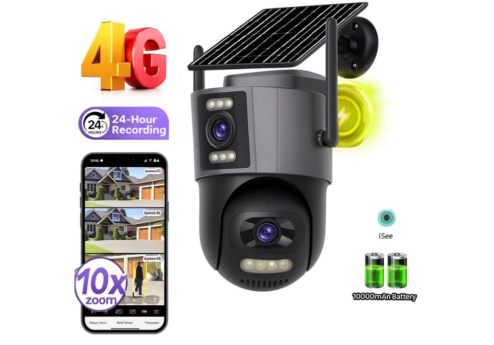Беспроводная 4G PTZ камера 8MP с солнечной панелью и AI-слежением