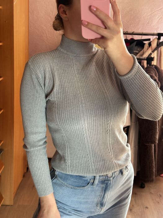 Szary sweter z mini golfem | 36 S | stan idealny