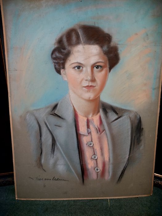 Bardzo ladny syg portret pastel stary 100% oryginal.