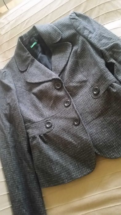 Marynarka Benetton elegancka krata modna ciepła roz. S