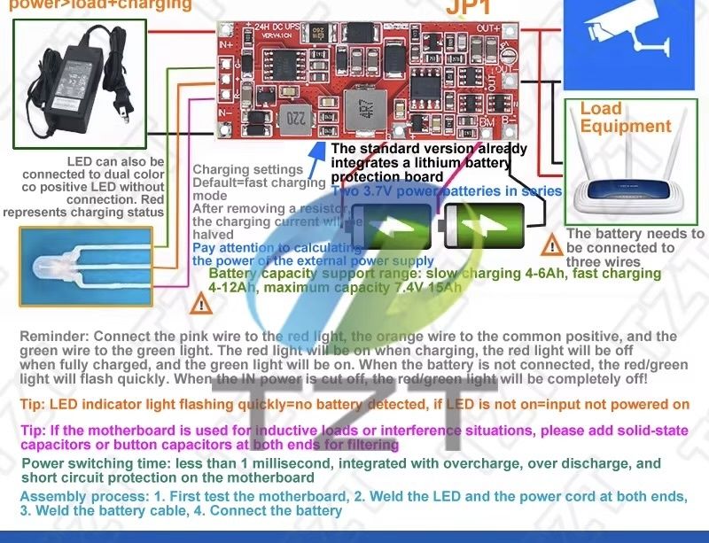 Червона Плата ДБЖ UPS 24Вт 2S безперебійник для роутера 18650 21700