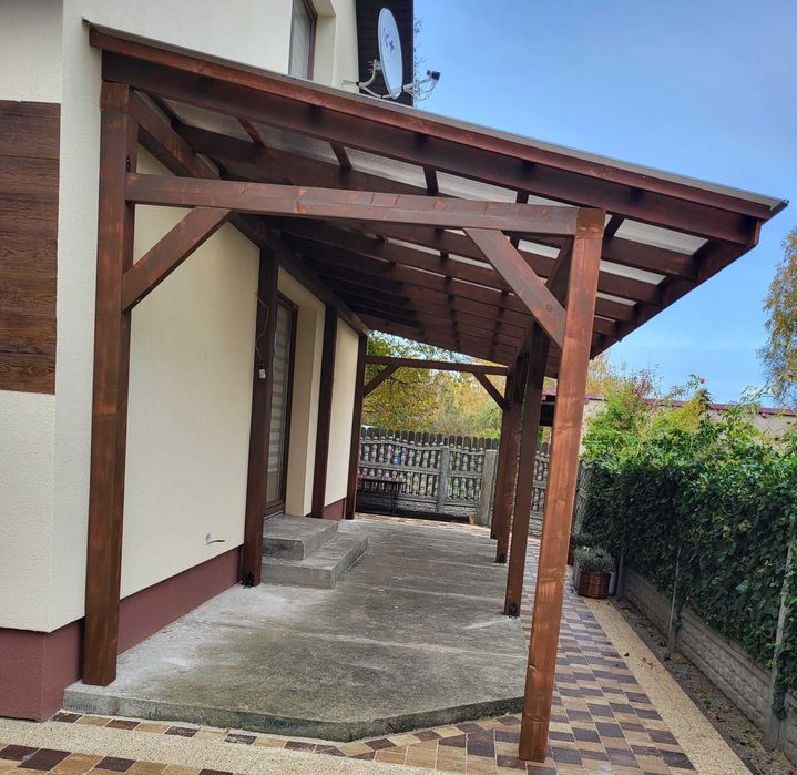 Wiata drewniana samochodowa Zadaszenie Ganek Weranda Pergola Daszek
