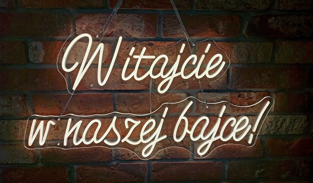 Napis Led Witajcie w Naszej Bajce / Wesele / Urodziny / Neon